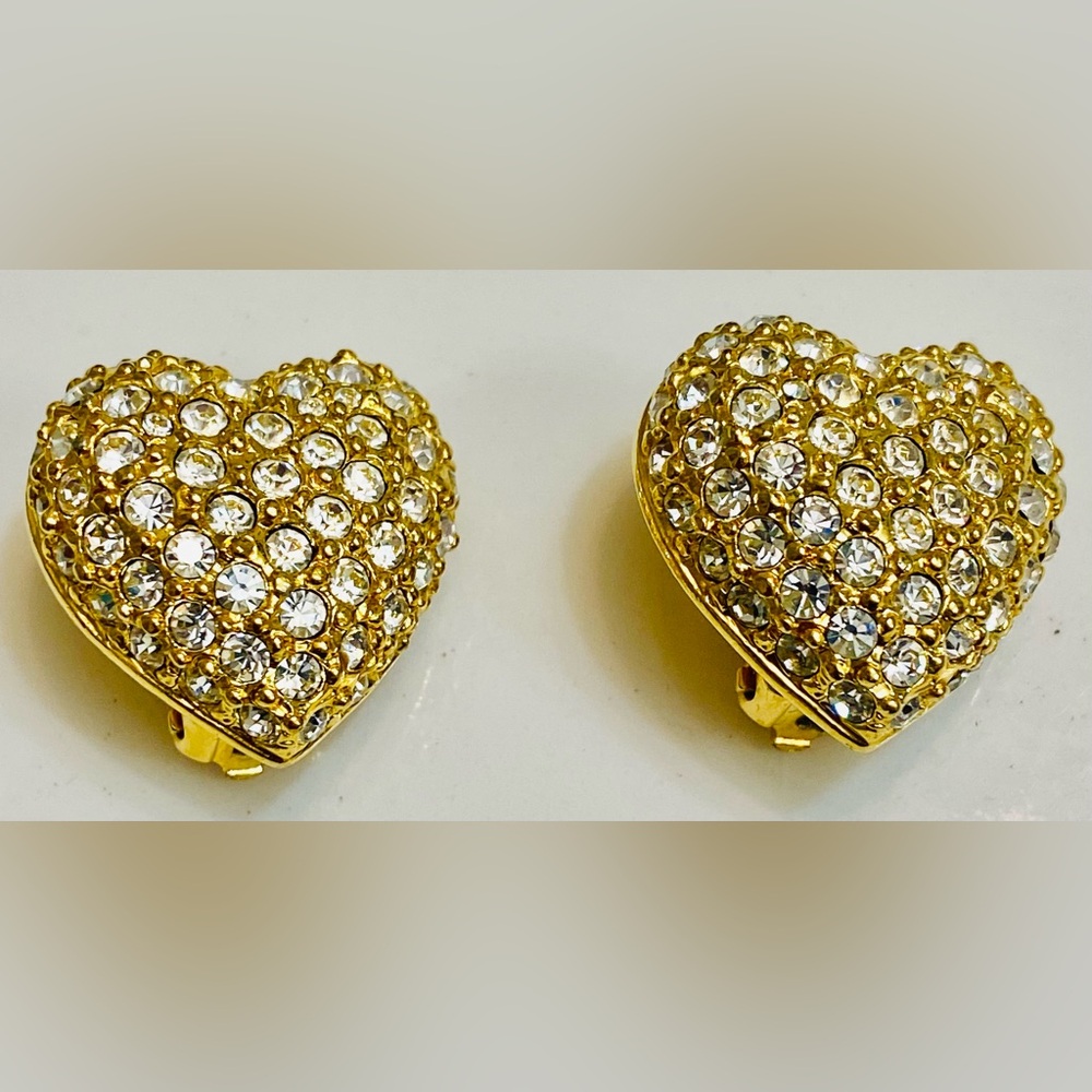Joan Rivers Big Gold Heart Crystal Clip on Earrings